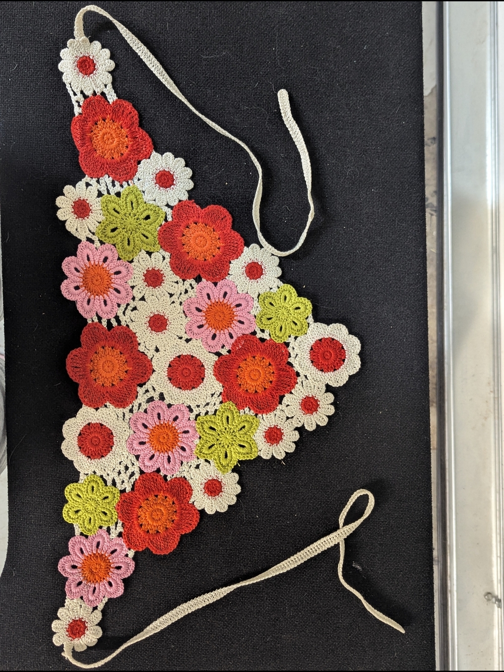 Handmade Floral Crochet Hair Accessory in Cream, Red, Pink & Green